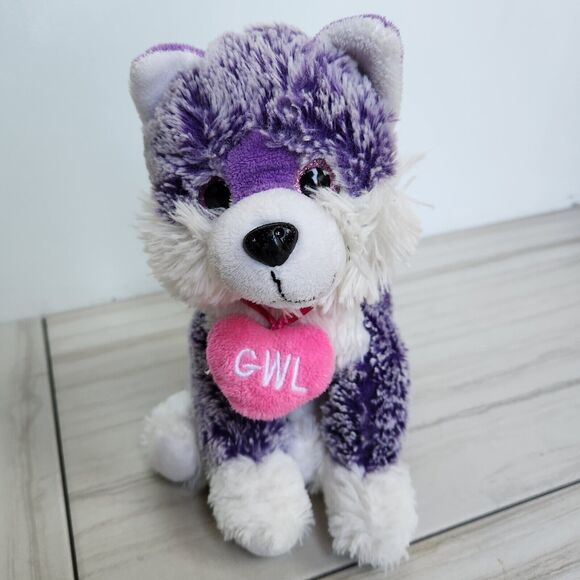 Fiesta Great Wolf Lodge Plush Purple & White Fuzzy Wolf Dog 9" - Picture 2 of 12